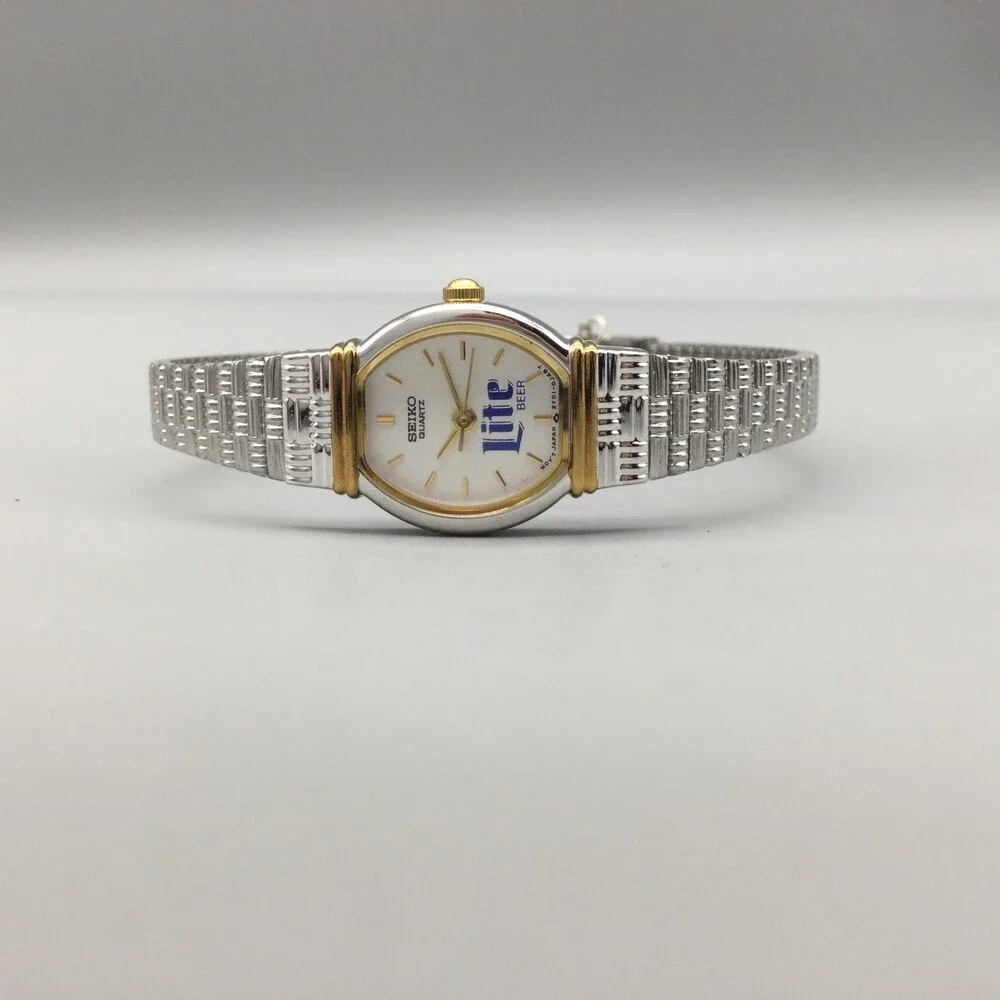 Seiko Miller Lite Beer Womens Watch 16mm Logo Dial 2Y01-5C09 New Battery 7.25
